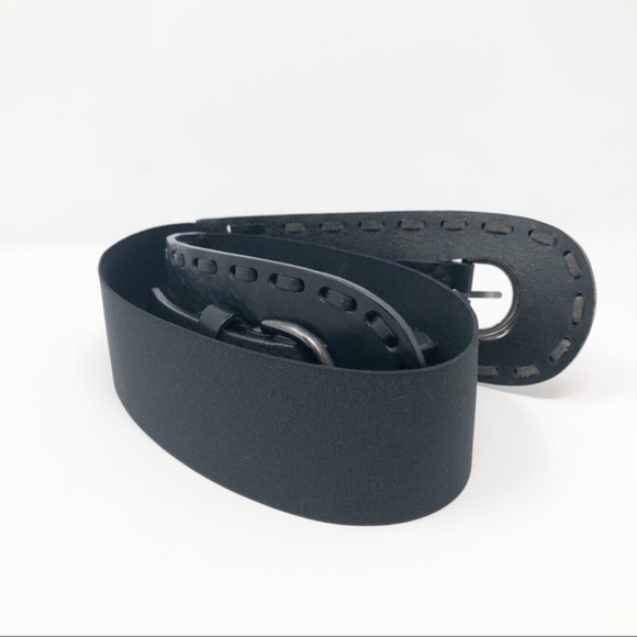 Kew Black Leather waist belt top stitch Large - Picture 3 of 5